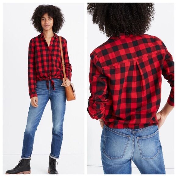 Madewell buffalo check plaid tie front‎ shirt sz S - Picture 1 of 5